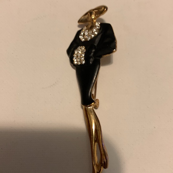 Art Deco Style Posh Lady Pin Brooch in Black Enamel and gold-tone - Picture 6 of 7